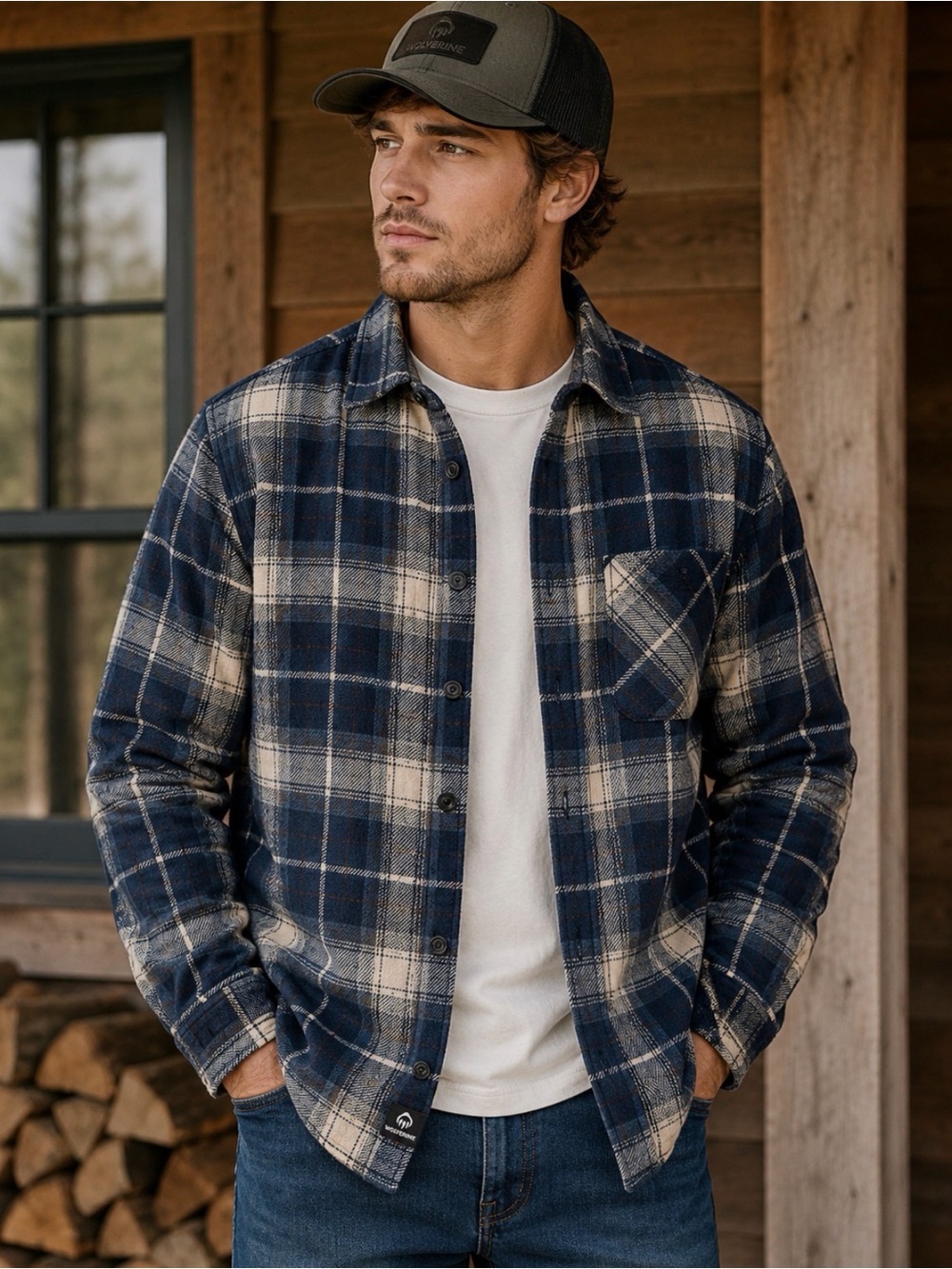 Wolverine Men’s Plaid Flannel Shirt Jacket Blue Beige Size Medium M NWT